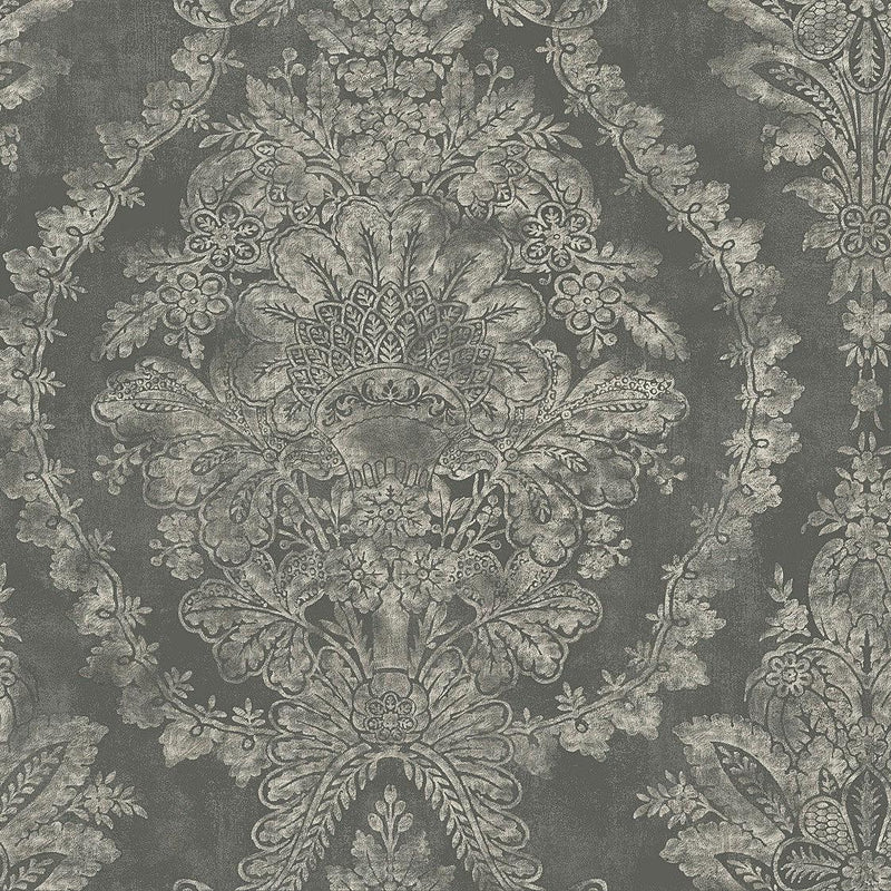 Wallpaper Charleston Damask Wallpaper Sample // Grey 8 x 10 