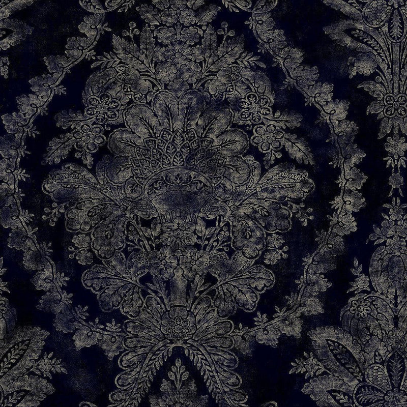 Wallpaper Charleston Damask Wallpaper Sample // Navy 8 x 10 