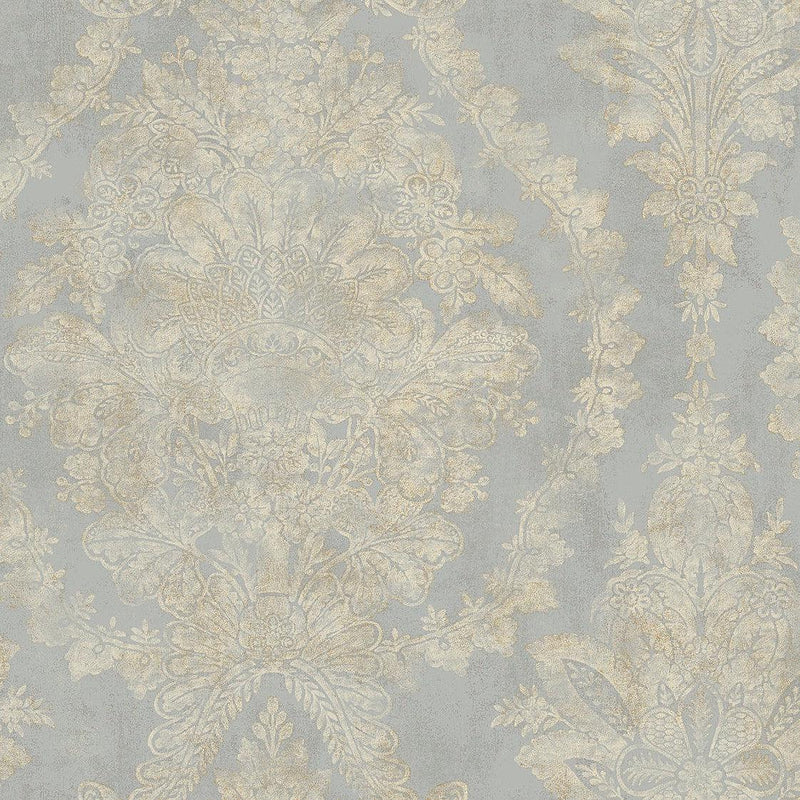 Wallpaper Charleston Damask Wallpaper Sample // Silver 8 x 10 