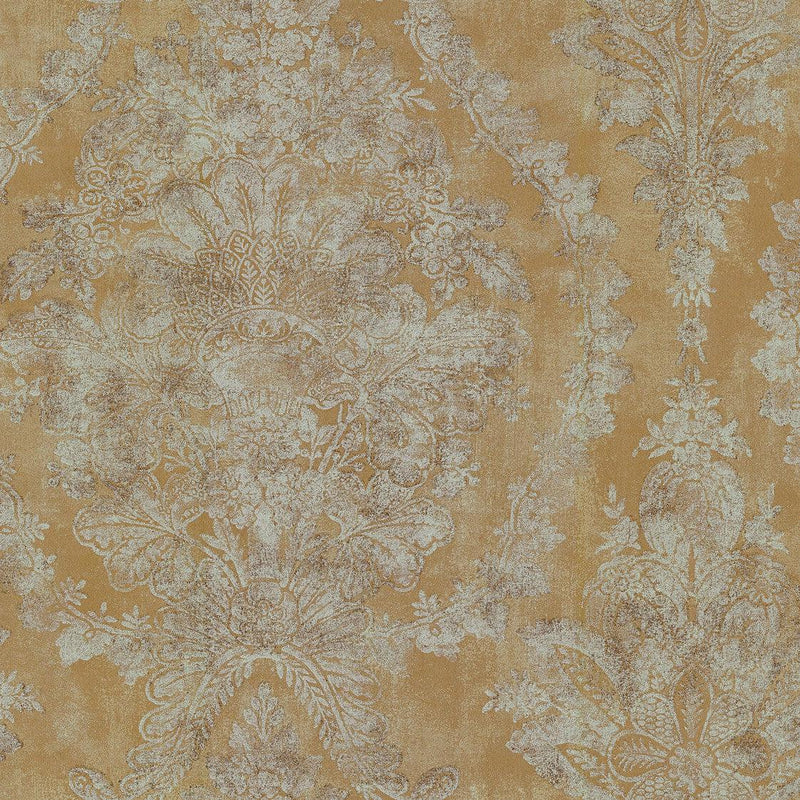 Wallpaper Charleston Damask Wallpaper Sample // Yellow 8 x 10 
