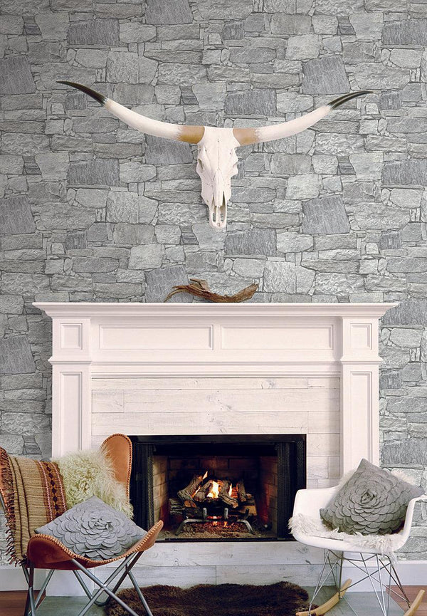 Wallpaper Chateau Stone Peel & Stick Wallpaper // Grey 