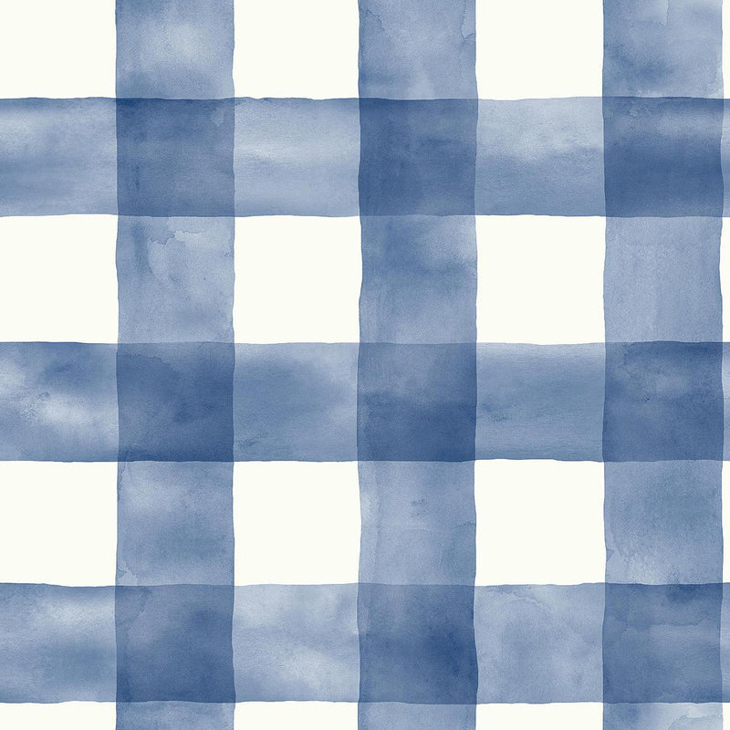Wallpaper Checkmate Watercolor Plaid Peel & Stick Wallpaper Sample // Blue 8 x 10 