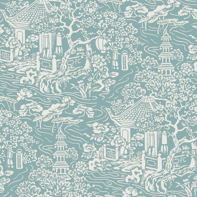 Wallpaper Chinoiserie Wallpaper Sample // Blue & Green 8 x 10 