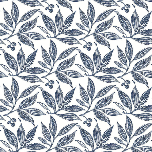 Wallpaper Chokeberry Block Print Wallpaper // Navy & White 