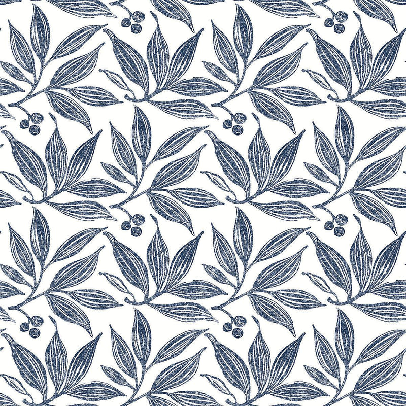 Wallpaper Chokeberry Block Print Wallpaper Sample // Navy & White 8 x 10 