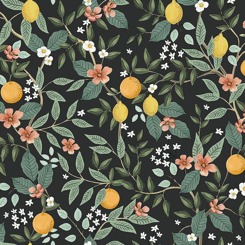 Wallpaper Citrus Grove Peel & Stick Wallpaper Sample // Black 8 x 10 
