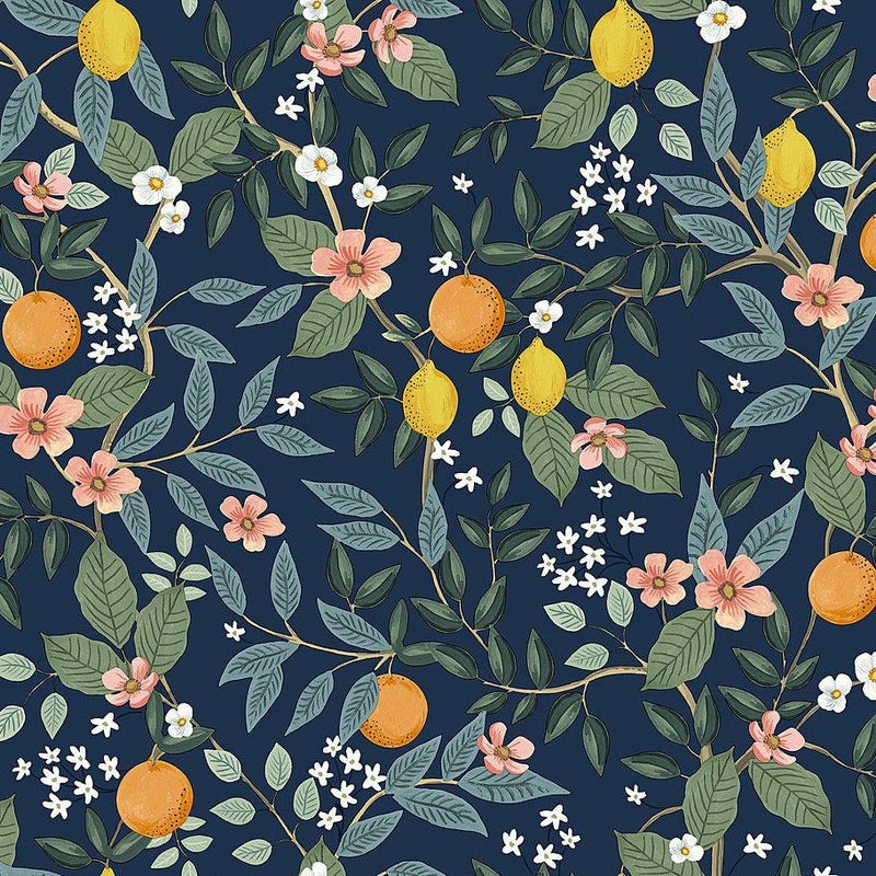 Wallpaper Citrus Grove Peel & Stick Wallpaper Sample // Navy 8 x 10 