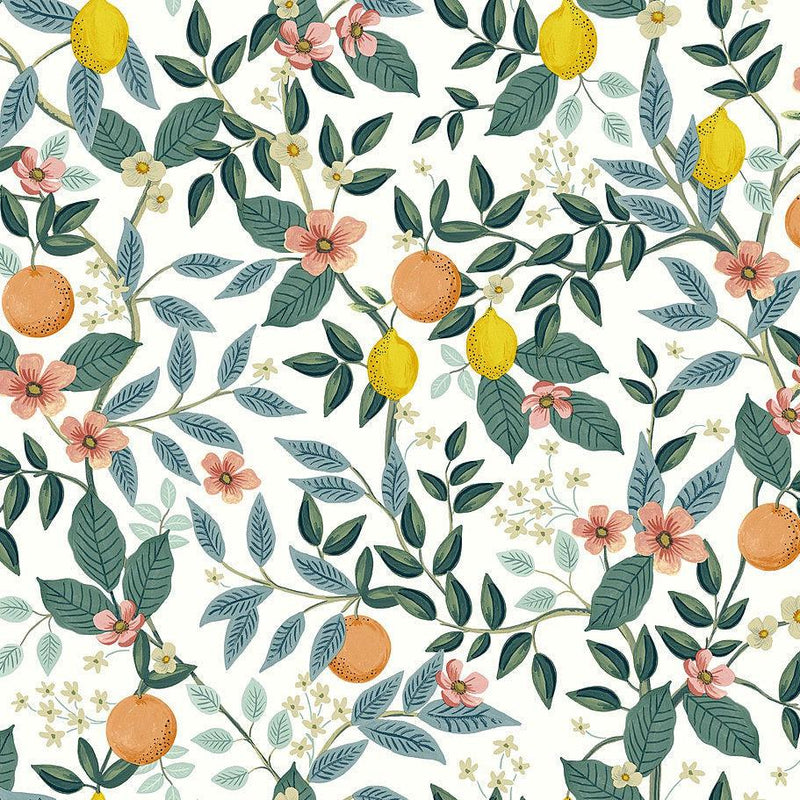 Wallpaper Citrus Grove Peel & Stick Wallpaper Sample // White 8 x 10 