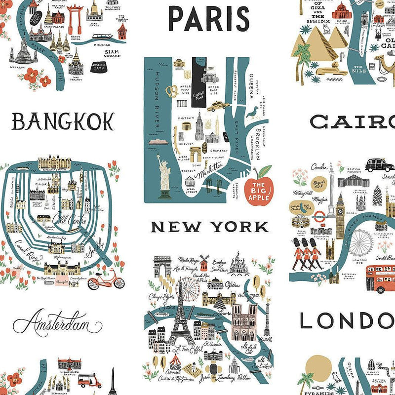 Wallpaper City Maps Peel & Stick Wallpaper Sample // Blue & Red 8 x 10 