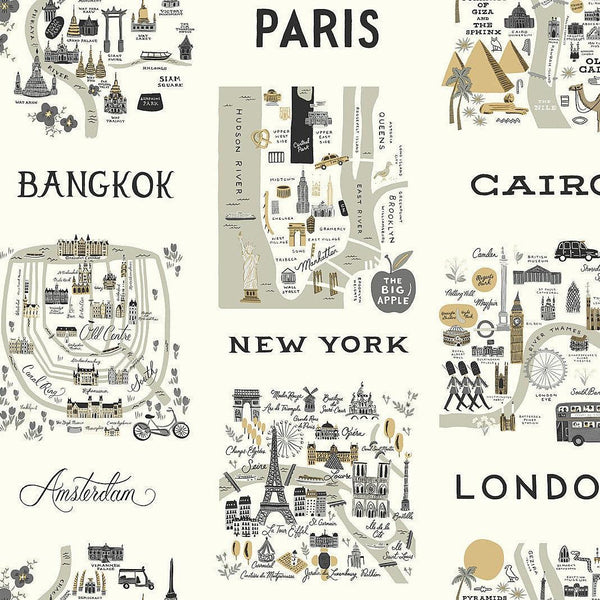 Wallpaper City Maps Wallpaper // Grey & Gold 