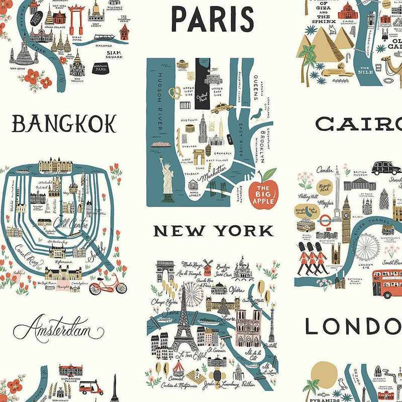 Wallpaper City Maps Wallpaper Sample // Blue & Red 8 x 10 