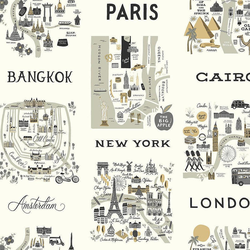 Wallpaper City Maps Wallpaper Sample // Grey & Gold 8 x 10 