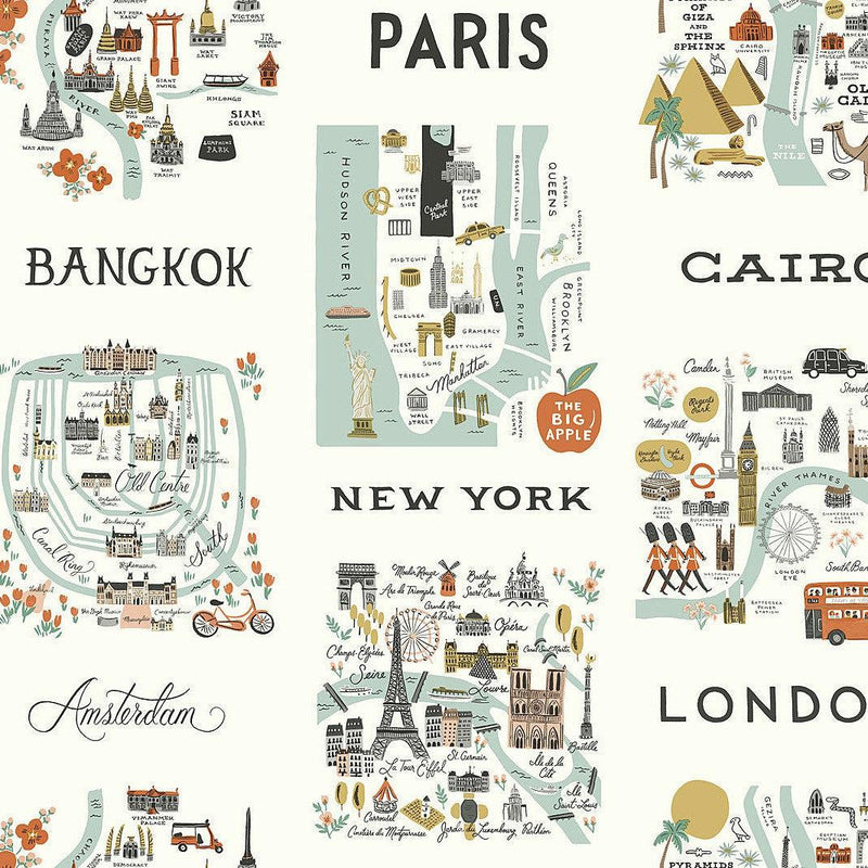 Wallpaper City Maps Wallpaper Sample // Mint Metallic 8 x 10 