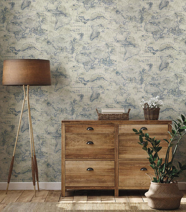 Wallpaper Coastal Map Peel & Stick Wallpaper // Blue & Beige 