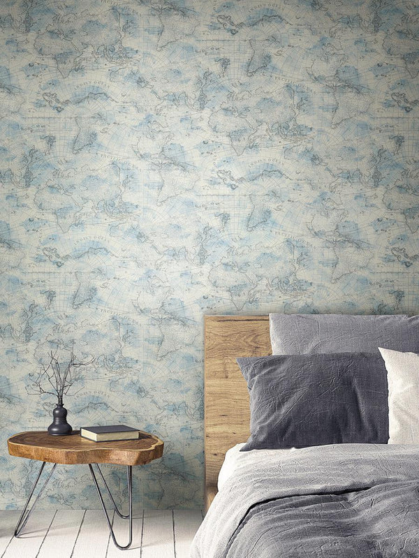 Wallpaper Coastal Map Peel & Stick Wallpaper // Blue & Grey 