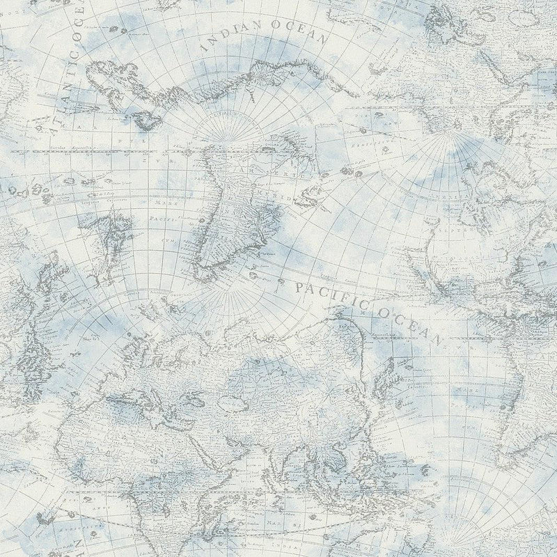 Wallpaper Coastal Map Peel & Stick Wallpaper // Blue & Grey 
