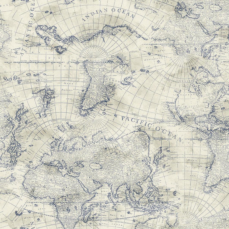 Wallpaper Coastal Map Peel & Stick Wallpaper Sample // Blue & Beige 8 x 10 
