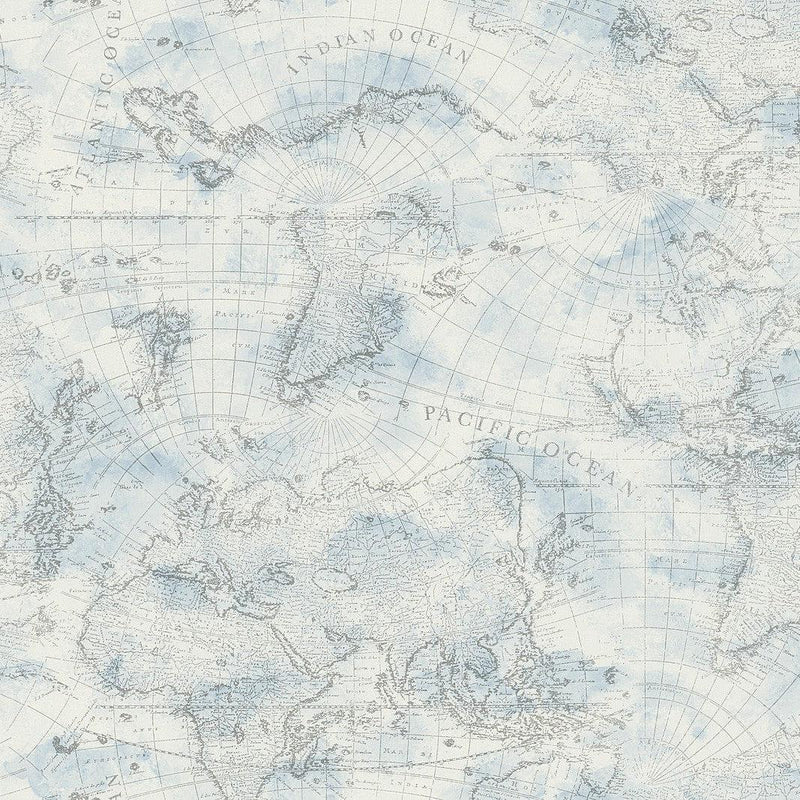 Wallpaper Coastal Map Peel & Stick Wallpaper Sample // Blue & Grey 8 x 10 