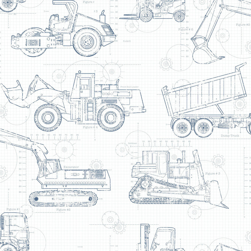 Wallpaper Construction Blueprint Wallpaper // Navy 