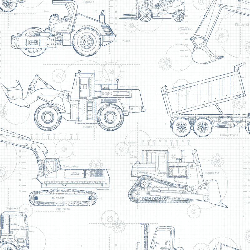 Wallpaper Construction Blueprint Wallpaper Sample // Navy 8 x 10 