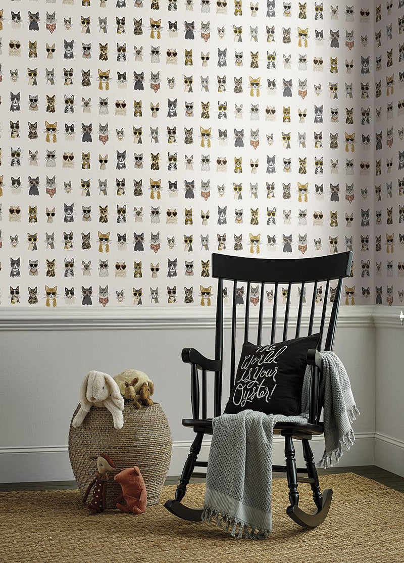 Wallpaper Cool Cats Peel & Stick Wallpaper // Grey & Gold 