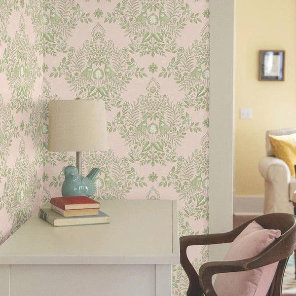 Wallpaper Cottontail Toile Premium Peel + Stick Wallpaper // Pink & Chartreuse 