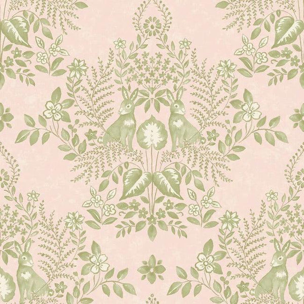 Wallpaper Cottontail Toile Premium Peel + Stick Wallpaper // Pink & Chartreuse 