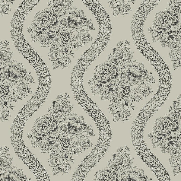 Wallpaper Coverlet Floral Wallpaper // Black & Grey 