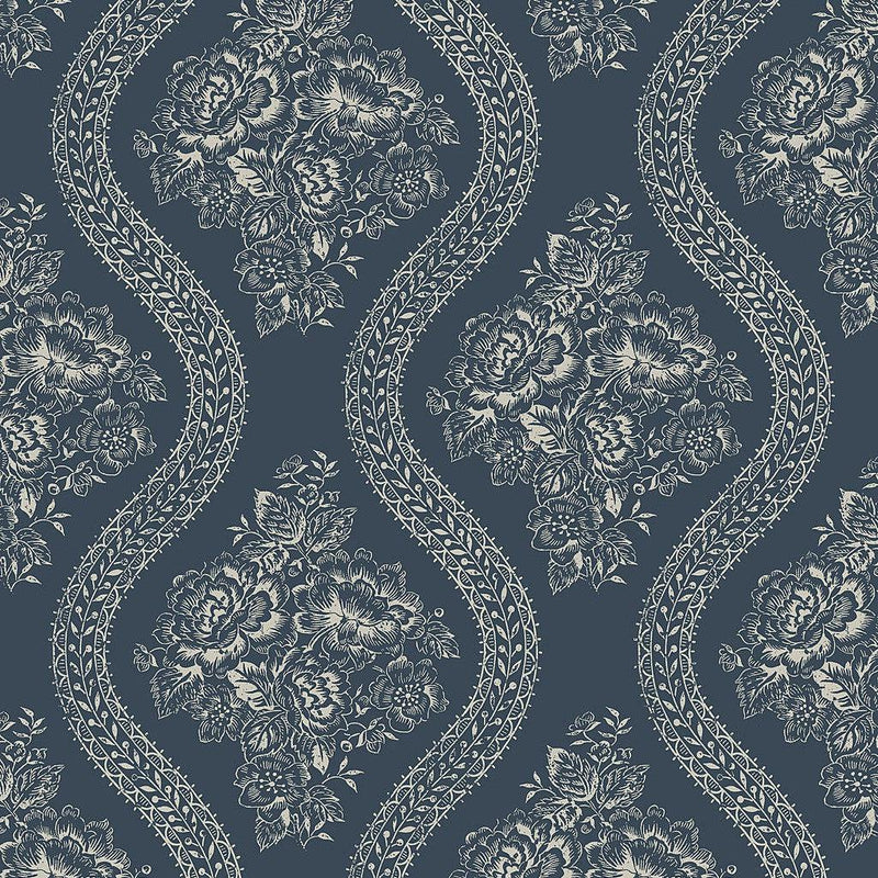 Wallpaper Coverlet Floral Wallpaper // Grey & Blue 