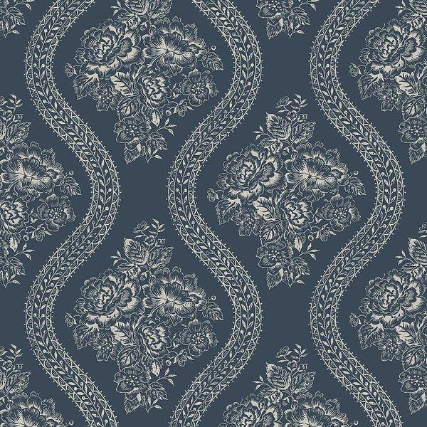 Wallpaper Coverlet Floral Wallpaper // Grey & Blue 