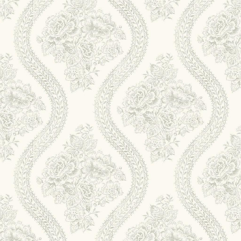 Wallpaper Coverlet Floral Wallpaper // Grey & Off White 