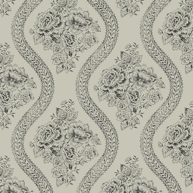 Wallpaper Coverlet Floral Wallpaper Sample // Black & Grey 8 x 10 