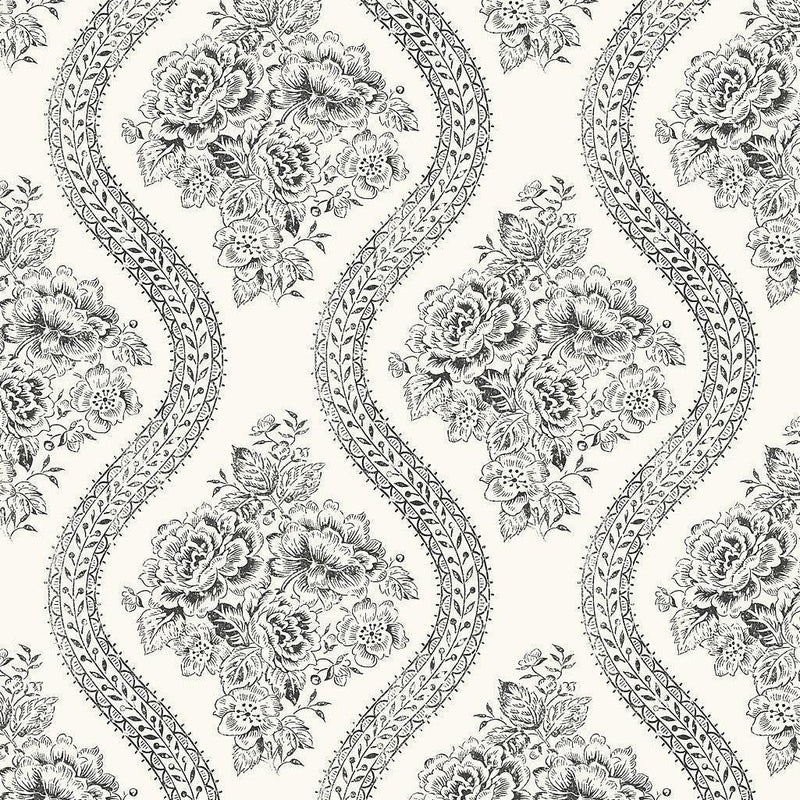 Wallpaper Coverlet Floral Wallpaper Sample // Black & Off White 8 x 10 