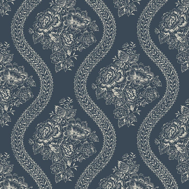 Wallpaper Coverlet Floral Wallpaper Sample // Grey & Blue 8 x 10 