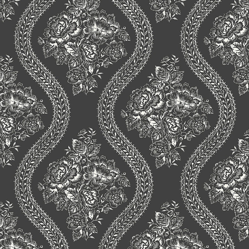 Wallpaper Coverlet Floral Wallpaper Sample // White & Black 8 x 10 
