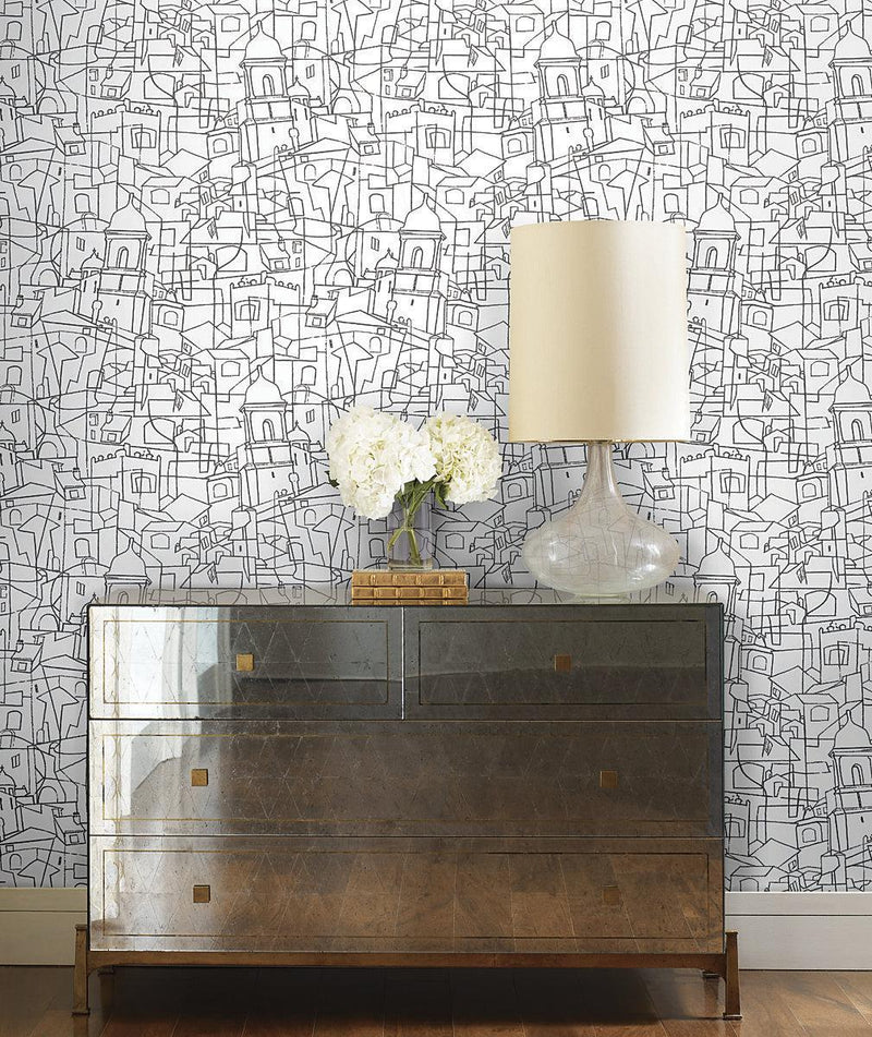 Wallpaper Cubist Cityscape Peel & Stick Wallpaper // Black 