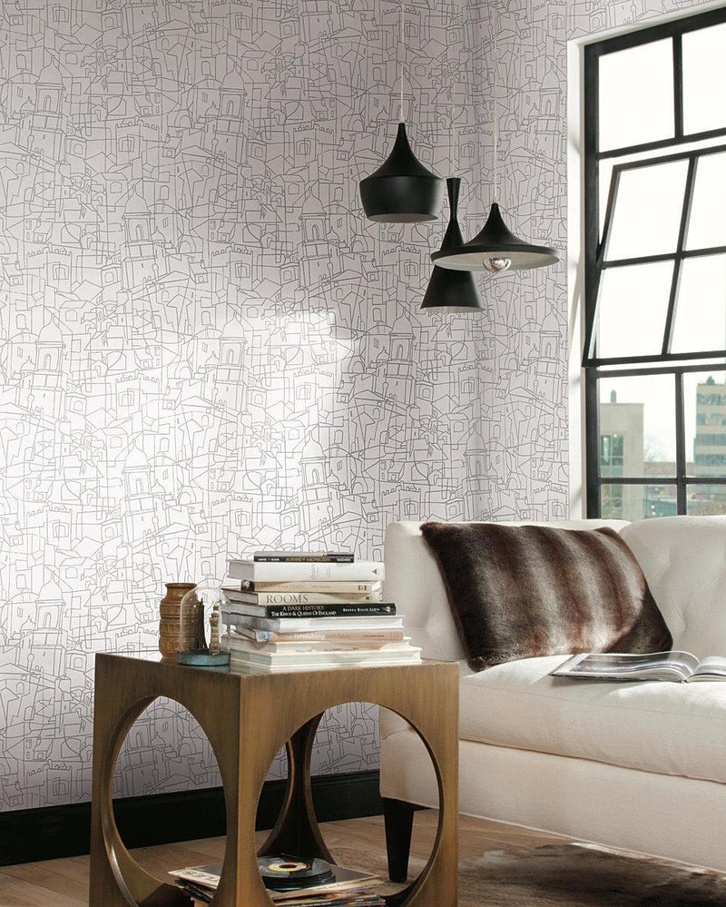 Wallpaper Cubist Cityscape Peel & Stick Wallpaper // Grey 