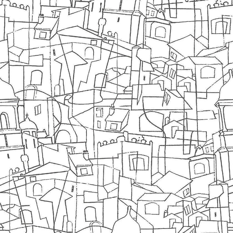 Wallpaper Cubist Cityscape Peel & Stick Wallpaper Sample // Black 8 x 10 