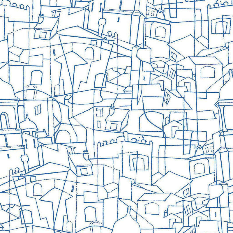 Wallpaper Cubist Cityscape Peel & Stick Wallpaper Sample // Blue 8 x 10 