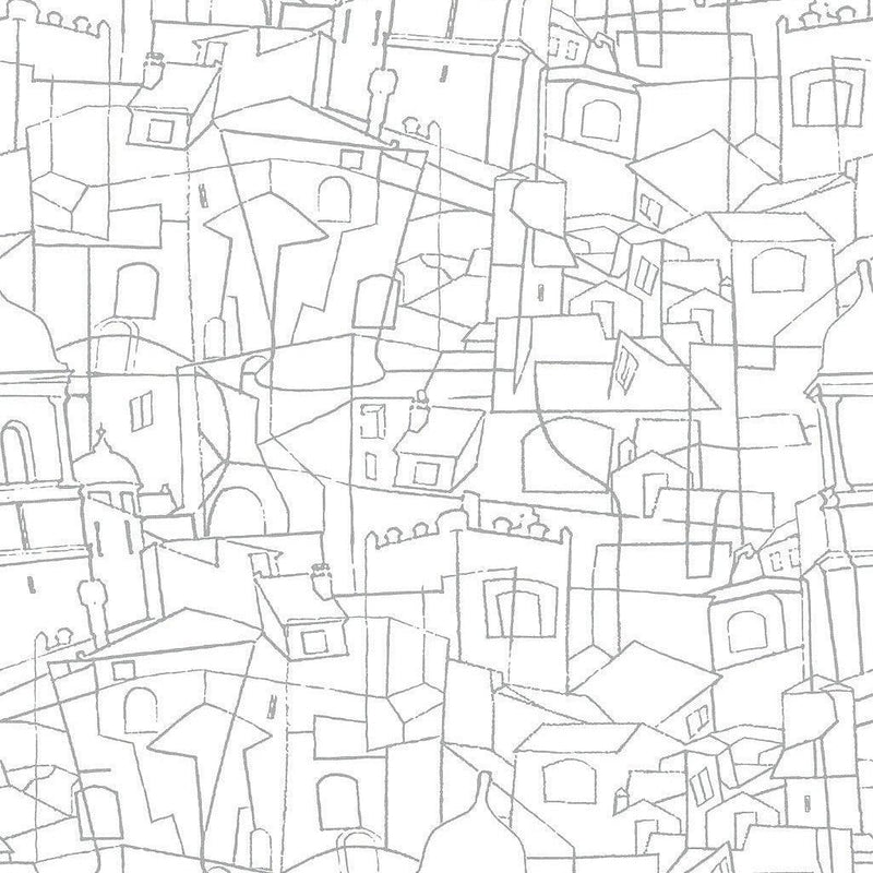 Wallpaper Cubist Cityscape Peel & Stick Wallpaper Sample // Grey 8 x 10 