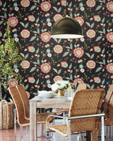 Wallpaper Dahlia Blooms Wallpaper // Black & Pink Metallic 