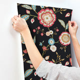 Wallpaper Dahlia Blooms Wallpaper // Black & Pink Metallic 