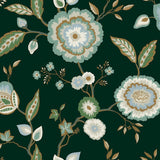 Wallpaper Dahlia Blooms Wallpaper // Green & Blue Metallic 