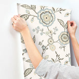 Wallpaper Dahlia Blooms Wallpaper // Off White & Blue 