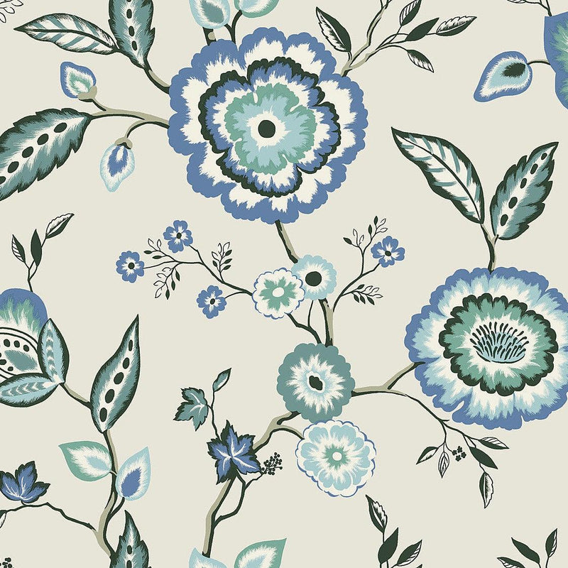 Wallpaper Dahlia Blooms Wallpaper Sample // Blue & White 8 x 10 