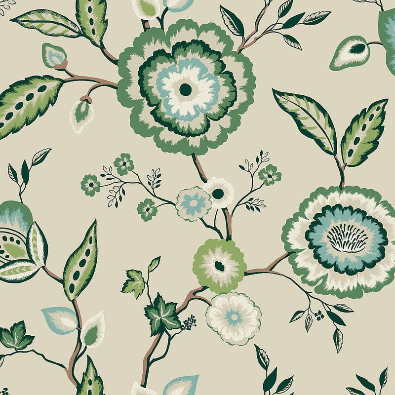 Wallpaper Dahlia Blooms Wallpaper Sample // Green & Beige 8 x 10 