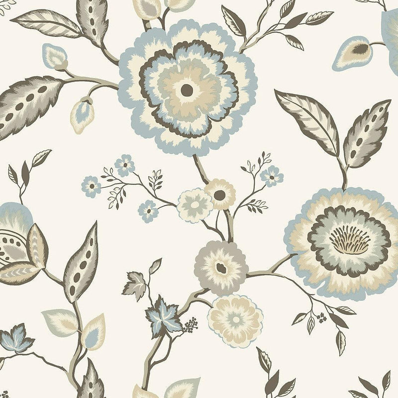 Wallpaper Dahlia Blooms Wallpaper Sample // Off White & Blue 8 x 10 