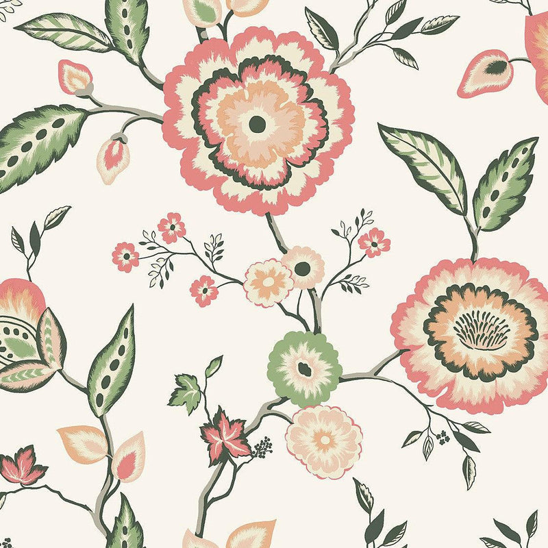 Wallpaper Dahlia Blooms Wallpaper Sample // Off White & Pink 8 x 10 