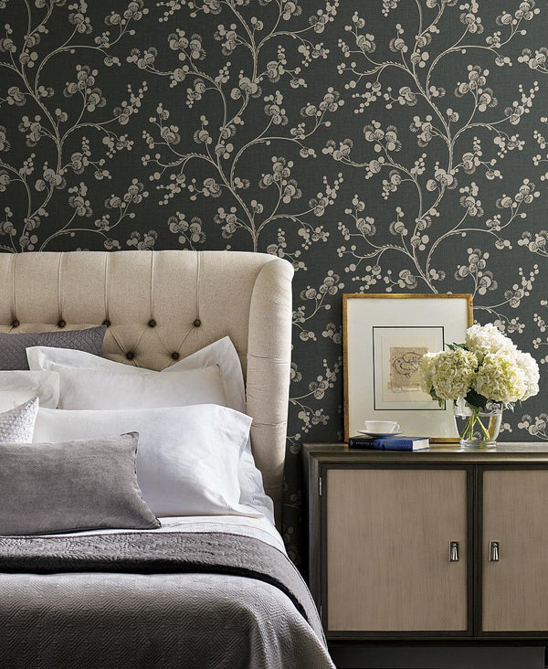 Wallpaper Dahlia Trail Wallpaper // Black & Taupe 