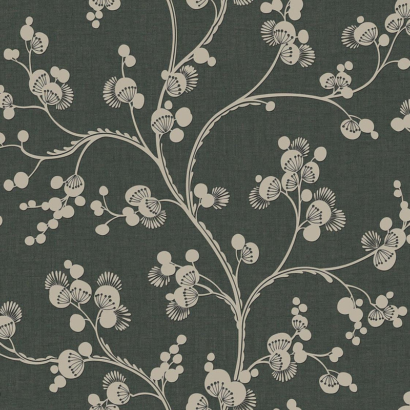 Wallpaper Dahlia Trail Wallpaper Sample // Black & Taupe 8 x 10 